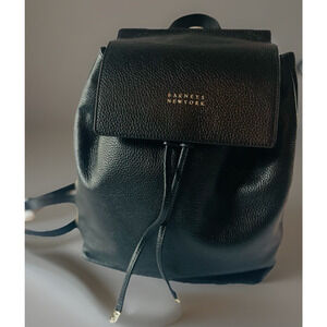 Barneys New York Black Leather Backpack Drawstring Flap Gold Hardware Lettering